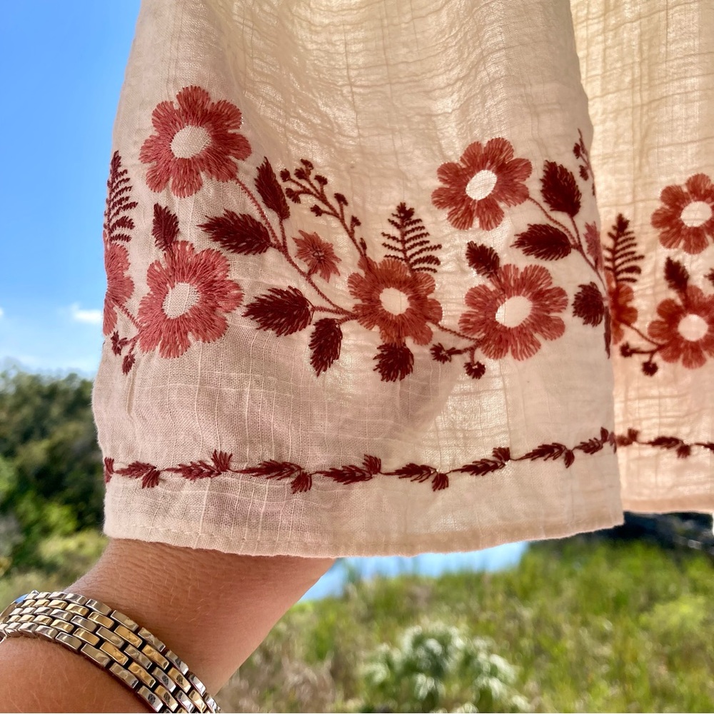NWT BLOUSE MAX STUDIO Cream with Pink Embroidery/Retro Vintage Style SZ: L - Picture 6 of 13